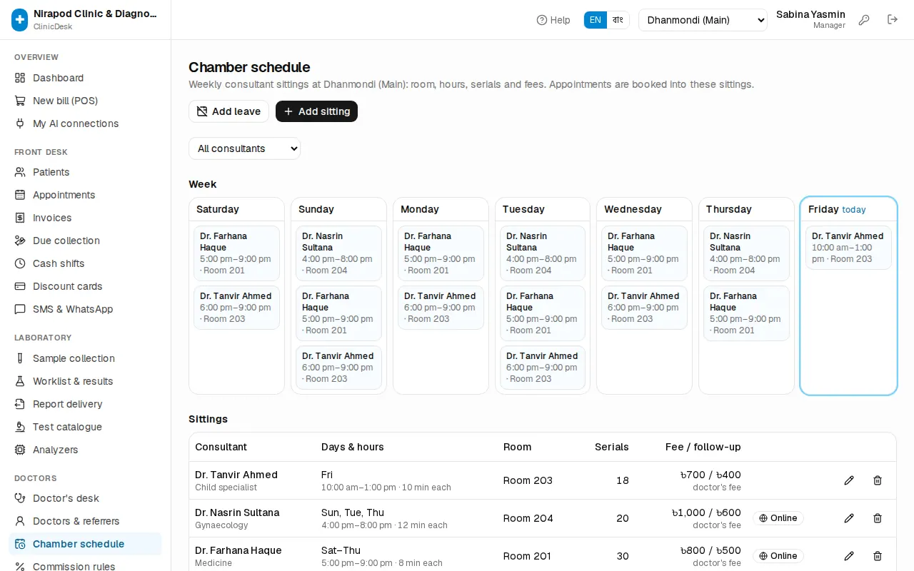 Chamber schedule